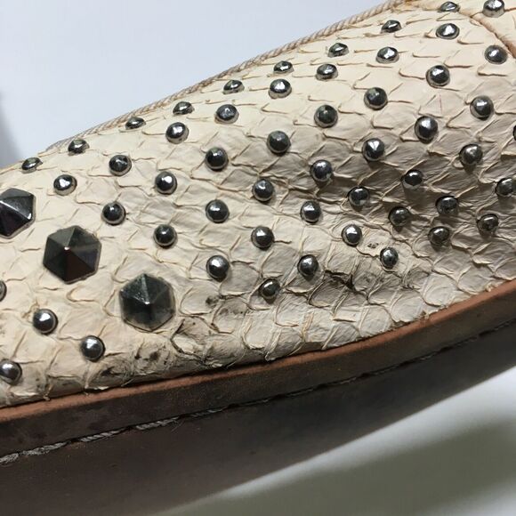 Sam Edelman Addy Spiked Studded Snake Embossed Leather Flats 9.5 Cream/Silver - Picture 11 of 12